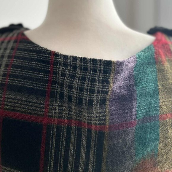 Yumi Multicolour Plaid Wool Blend Knit Tunic Dress with Rosette Neckline – US S - Picture 11 of 13